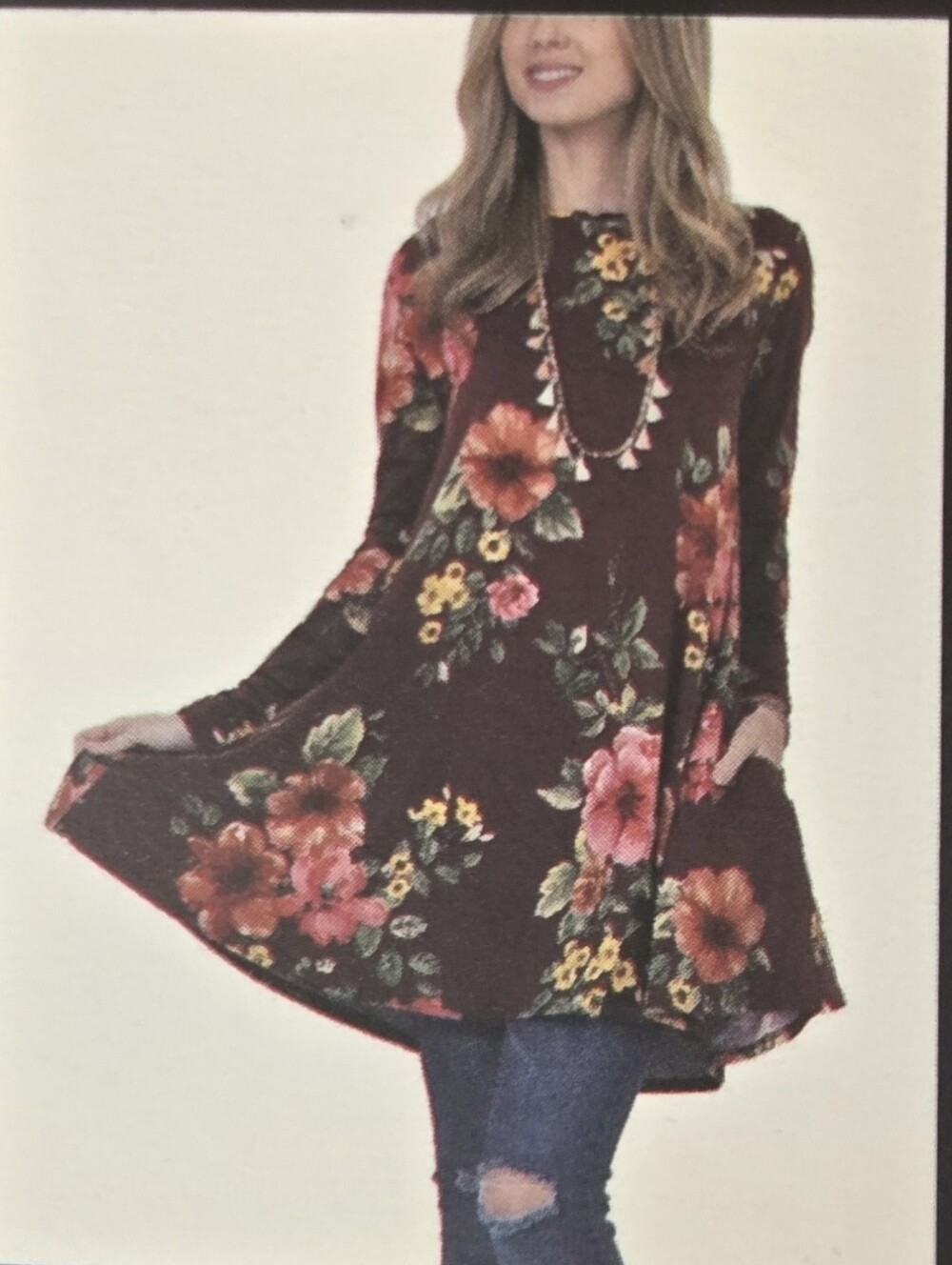 NWT Lildy Floral Swing Tunic Top Black Red Size L-XL